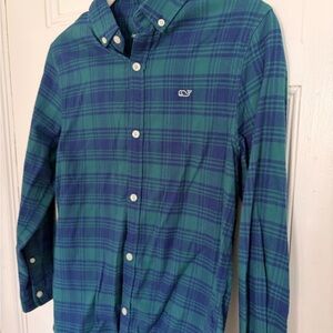 Vineyard Vines Kids Blue and Green Plaid Shirt